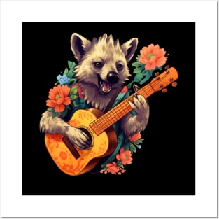 Cute Cottagecore Aesthetic Hyena Guitar Floral Posters and Art